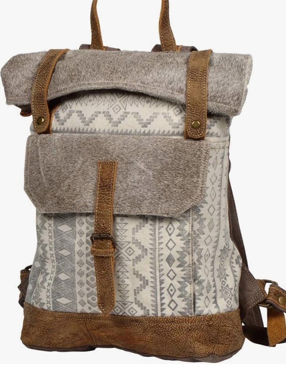 Myra Bag Canvas Cowhair Leather Backpack Boho Southwest